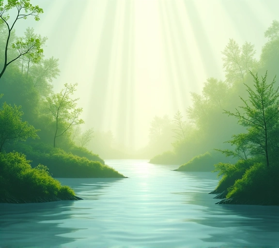 Serene natural landscape with soft light elements and natural botanical elements