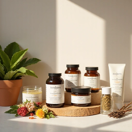 Seraphyra natural wellness products displayed in a serene, clean environment